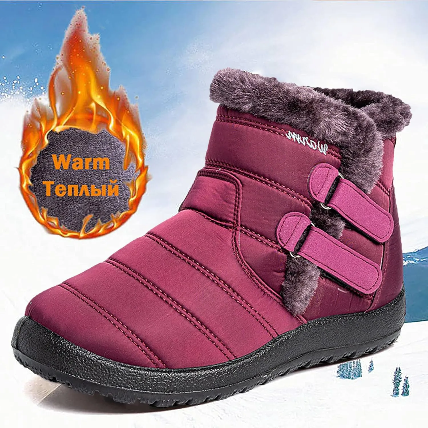 Women's Snow Boots Waterproof Insulated Womens Black Snow Boots Ankle Snow Boots Womens Size 8.5 Wide Women Boots Winter Slip on Botas Para Nieve Mujer 6.5