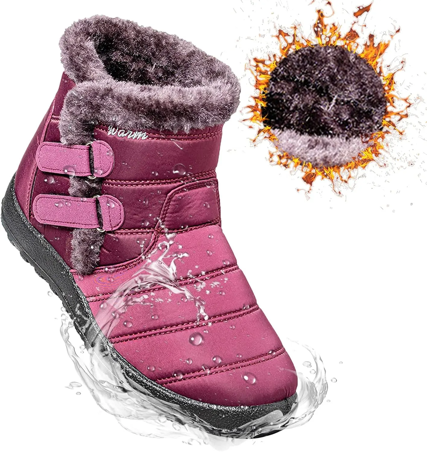Women's Snow Boots Waterproof Insulated Womens Black Snow Boots Ankle Snow Boots Womens Size 8.5 Wide Women Boots Winter Slip on Botas Para Nieve Mujer 6.5