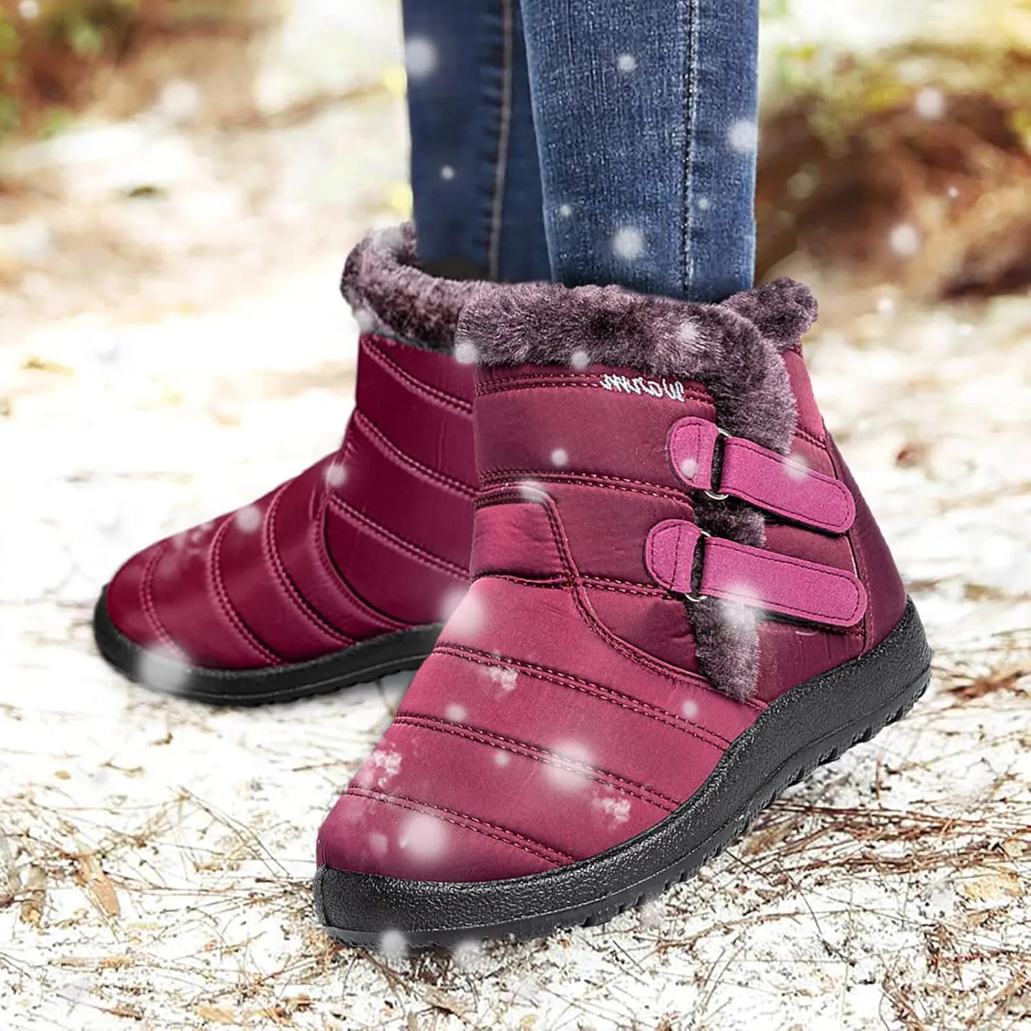 Women's Snow Boots Waterproof Insulated Womens Black Snow Boots Ankle Snow Boots Womens Size 8.5 Wide Women Boots Winter Slip on Botas Para Nieve Mujer 6.5