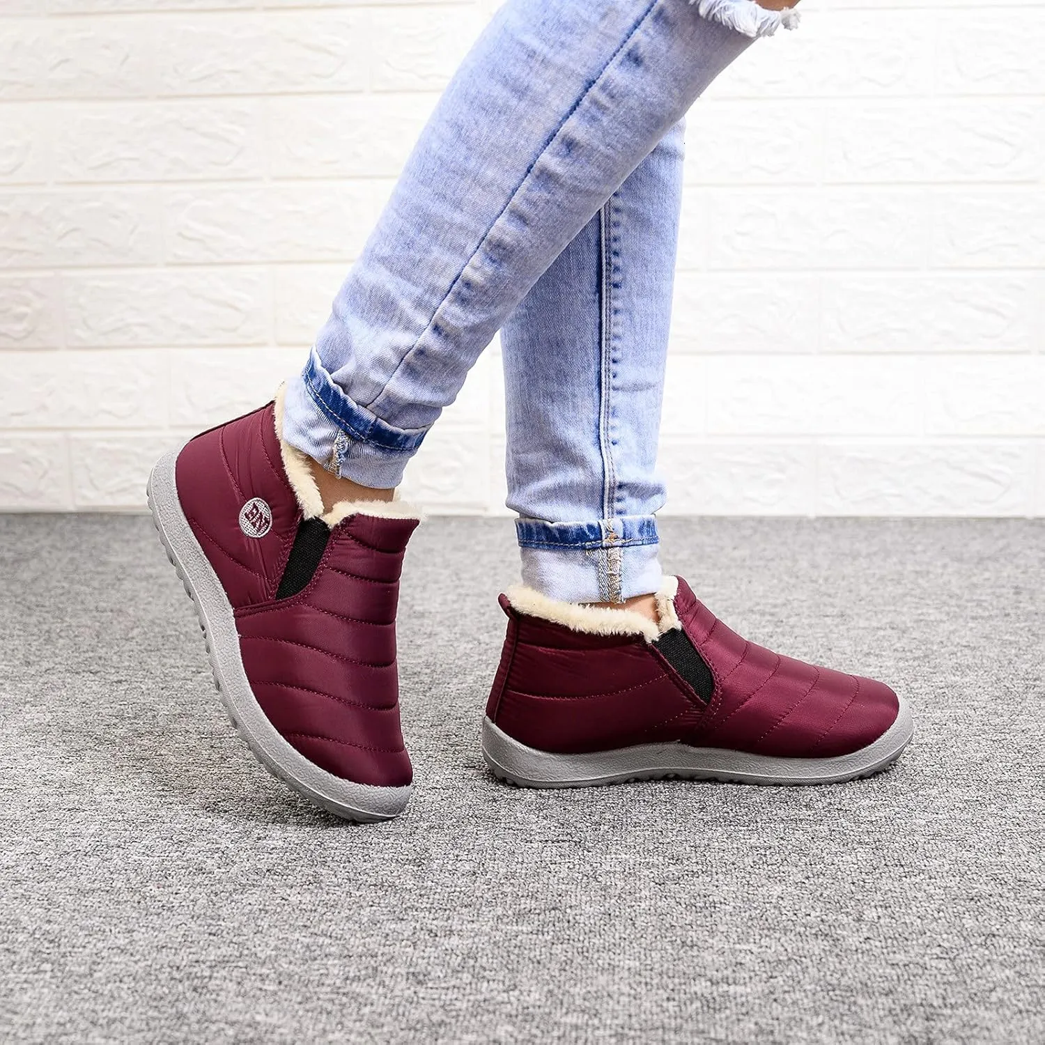 Womens Snow Boots Waterproof Slip on Women's Winter Waterproof Fur Lined Frosty Snow Boots Women's Winter Boots Wide Calf Zapatos Para La Nieve De Mujer Botas Contra El Agua Para Mujer