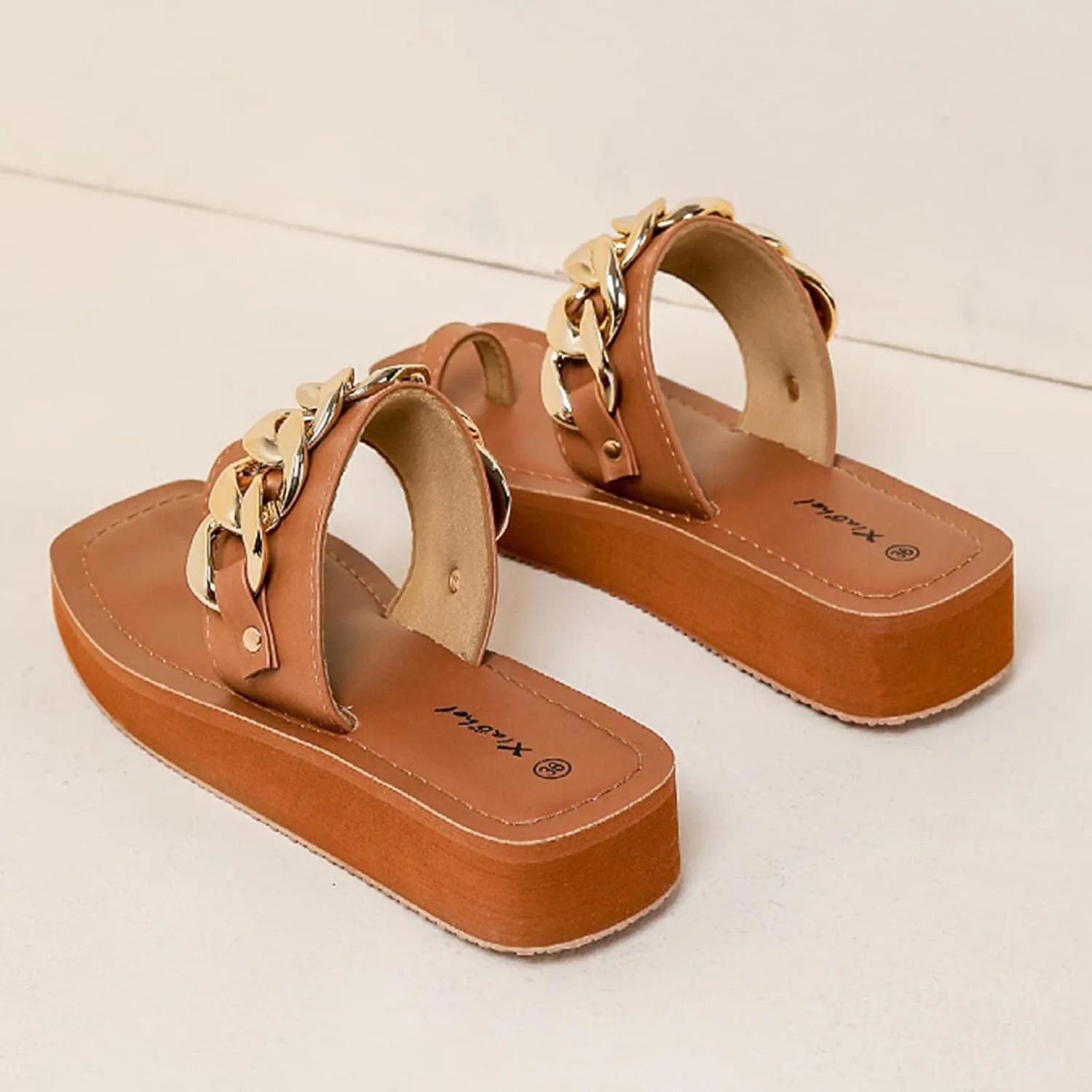 Women's Square Toe Flat Sandals Ring Clip-Toe Slip on Slides Beach Slippers Ladies Dressy Casual Flip Flops