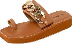 Women's Square Toe Flat Sandals Ring Clip-Toe Slip on Slides Beach Slippers Ladies Dressy Casual Flip Flops