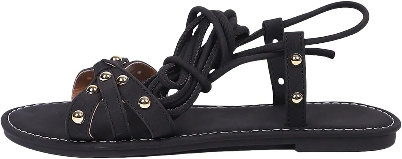 Women's Strappy Sandals Lace Up Flats Tie Up Open Toe Ankle Strap Gladiator Sandal Summer Wide Width Dress Shoes