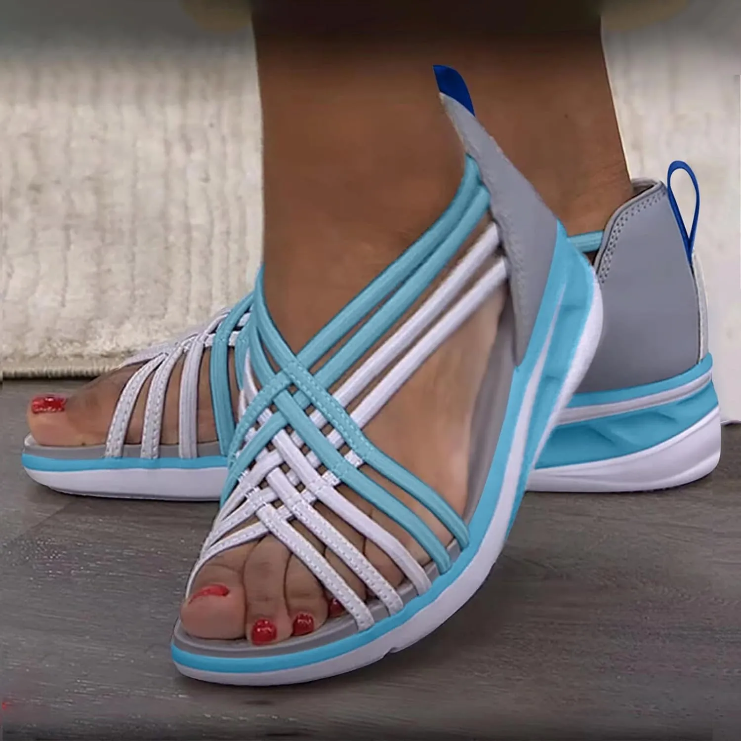 Women's Strappy Sandals Open Toe Gladiator Strap Low Wedge Sandals for Women Casual Summer Thong Cross Fisherman Shoe