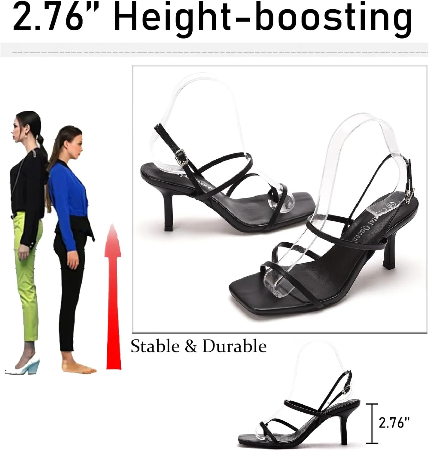 Women's Strappy Toe Ring Stiletto Heels Sandals with Adjustable Ankle Buckle Fashion Open Square Toe Slingback High Heel Pumps for Party Prom Dating Dress Shoes
