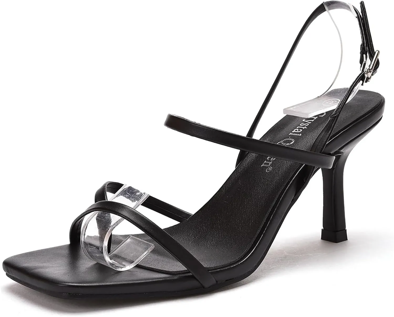 Women's Strappy Toe Ring Stiletto Heels Sandals with Adjustable Ankle Buckle Fashion Open Square Toe Slingback High Heel Pumps for Party Prom Dating Dress Shoes