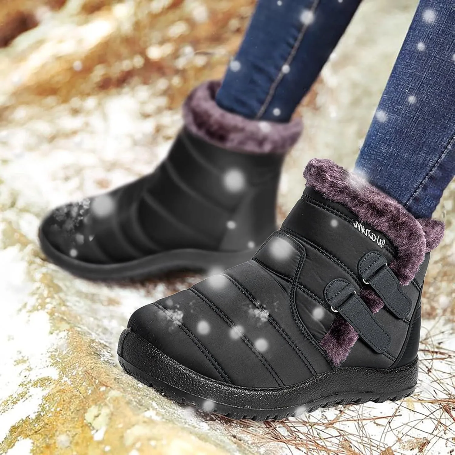 Womens Tall Winter Boots Waterproof Insulated Women's Waterproof Boots Wide Width Womens Wide Width Snow Boots Women's Fall Winter Comfort Thigh High Boots Black Botas Para Frio De Mujer Elegantes