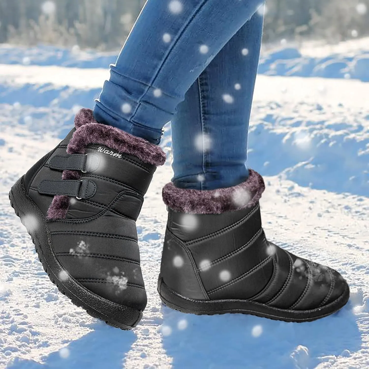 Womens Tall Winter Boots Waterproof Insulated Women's Waterproof Boots Wide Width Womens Wide Width Snow Boots Women's Fall Winter Comfort Thigh High Boots Black Botas Para Frio De Mujer Elegantes