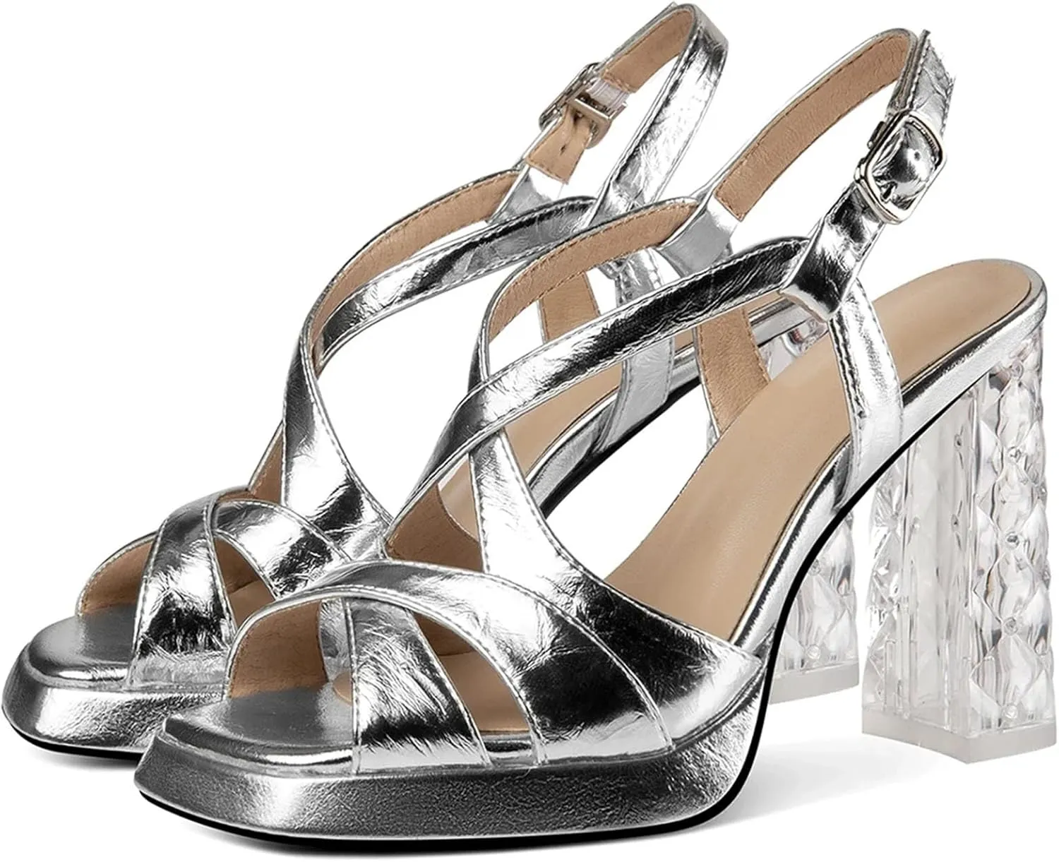 Women's Throwback-Inspired Genuine Leather Sandals - Platform Thick Heels, Summer Open Toe Party