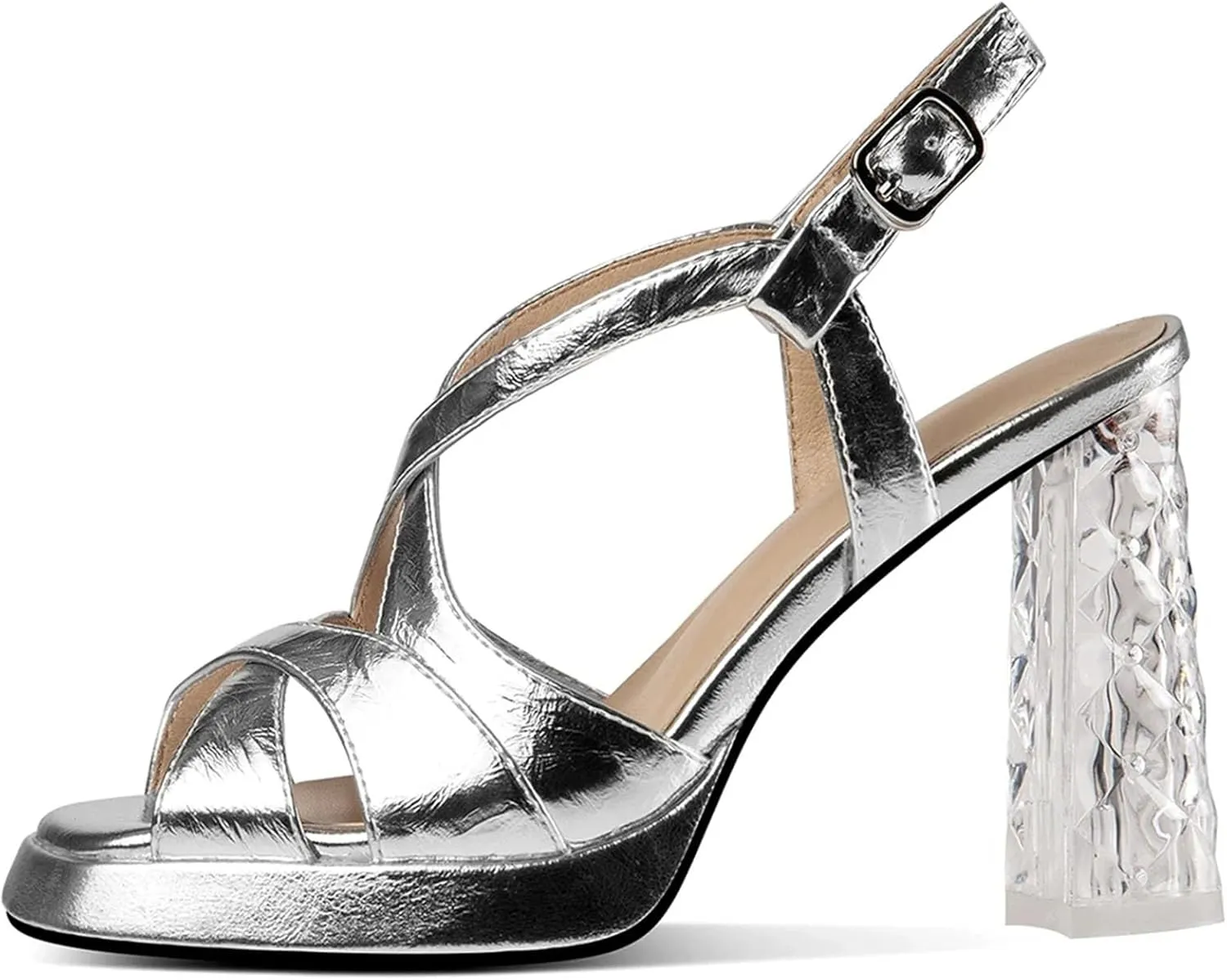 Women's Throwback-Inspired Genuine Leather Sandals - Platform Thick Heels, Summer Open Toe Party