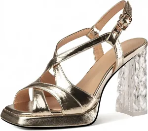 Women's Throwback-Inspired Genuine Leather Sandals - Platform Thick Heels, Summer Open Toe Party