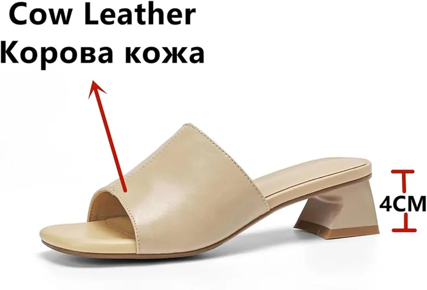 Women's Throwback-Inspired Genuine Leather Sandals - Thick Heels Slippers, Spring Summer Casual