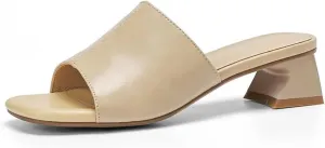 Women's Throwback-Inspired Genuine Leather Sandals - Thick Heels Slippers, Spring Summer Casual