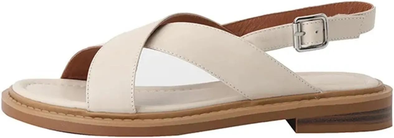 Women's Throwback-Inspired Gladiator Genuine Leather Sandals - Low Heels, Casual Office Summer Fashion