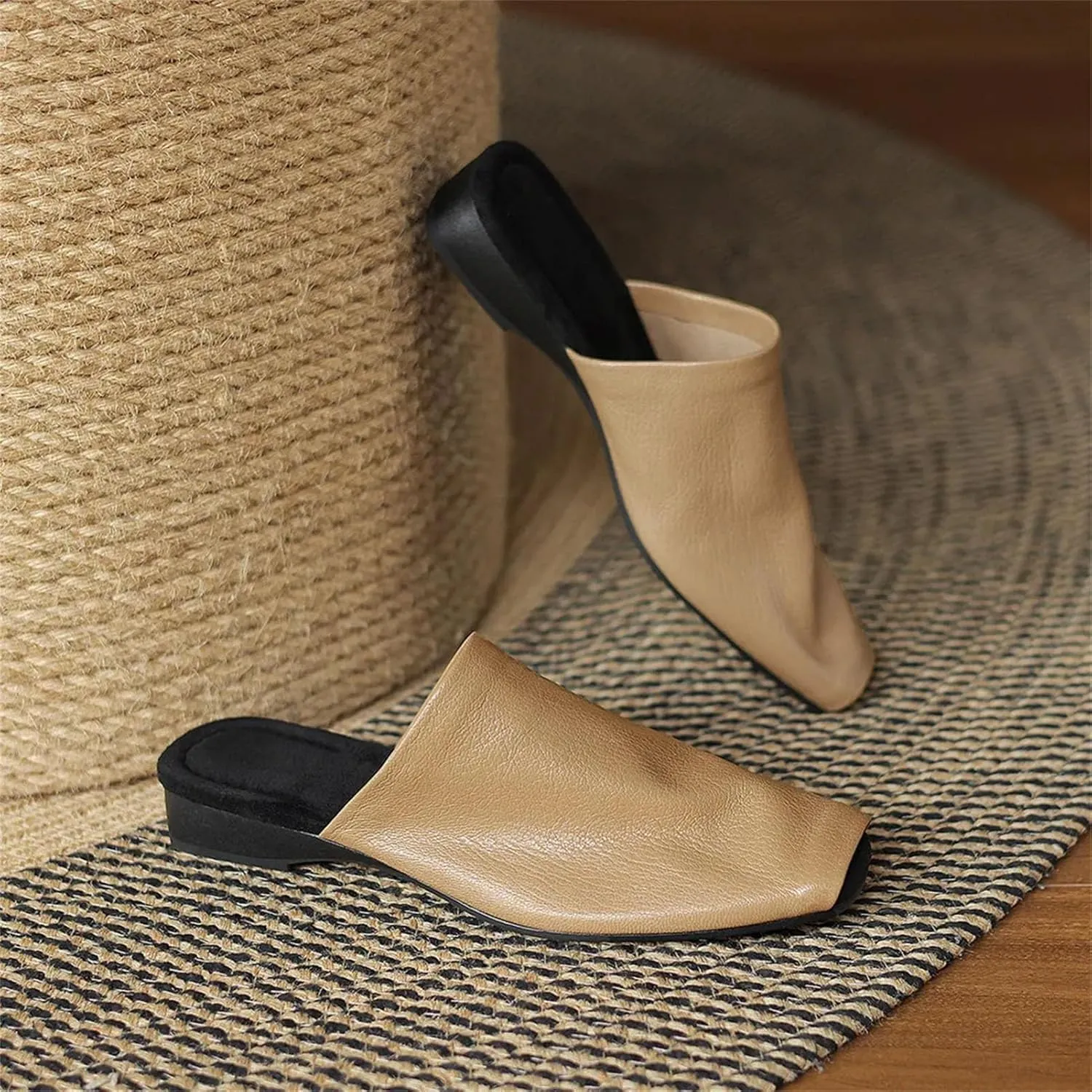Women's Vintage Square Toe Sandals - Genuine Leather Thick Heels, Summer Casual Fashion Sandals