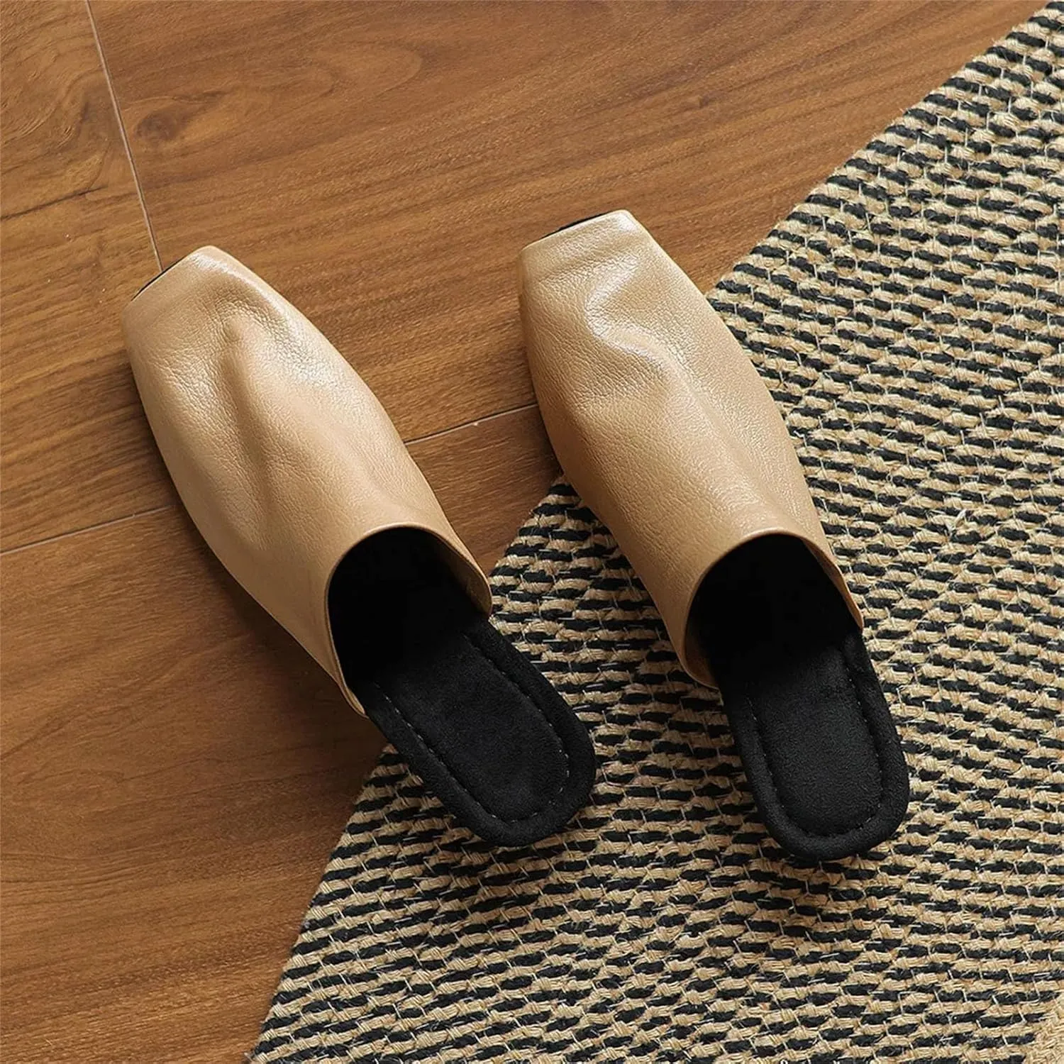 Women's Vintage Square Toe Sandals - Genuine Leather Thick Heels, Summer Casual Fashion Sandals