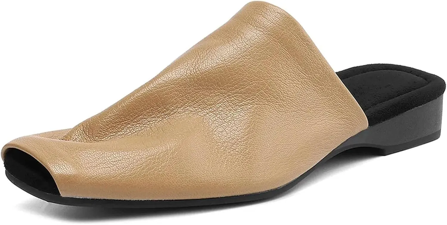 Women's Vintage Square Toe Sandals - Genuine Leather Thick Heels, Summer Casual Fashion Sandals