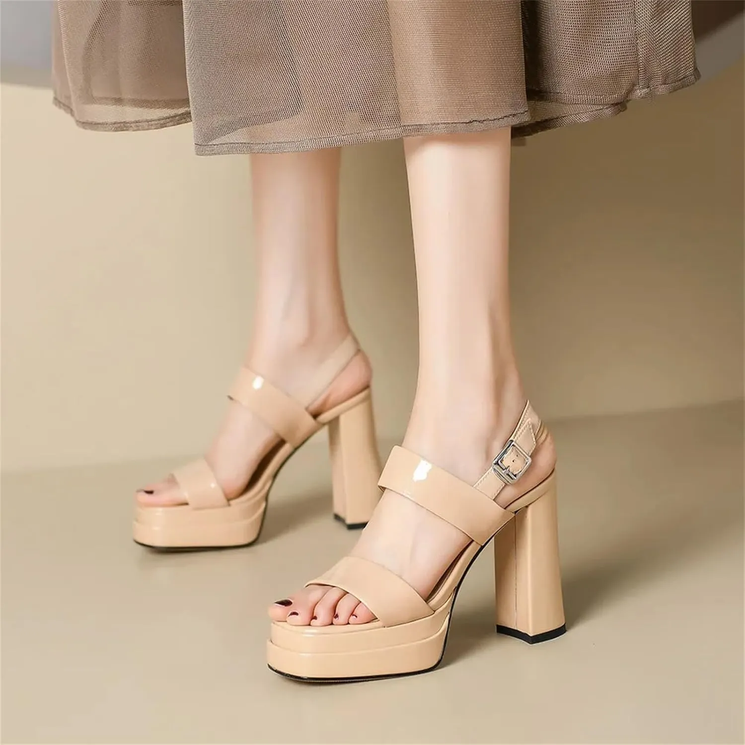 Women's Vintage Square Toe Sandals - Genuine Leather Thick Heels, Summer Casual Fashion Shoes