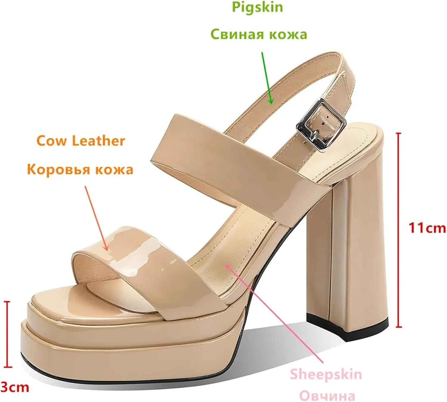 Women's Vintage Square Toe Sandals - Genuine Leather Thick Heels, Summer Casual Fashion Shoes