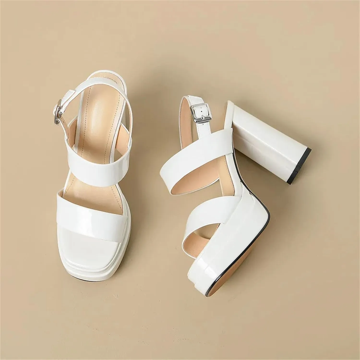Women's Vintage Square Toe Sandals - Genuine Leather Thick Heels, Summer Casual Fashion Shoes