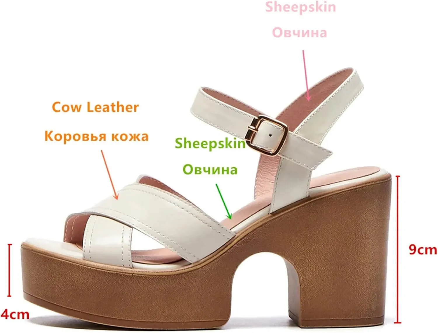 Women's Vintage Square Toe Sandals - Genuine Leather Thick Heels, Summer Casual