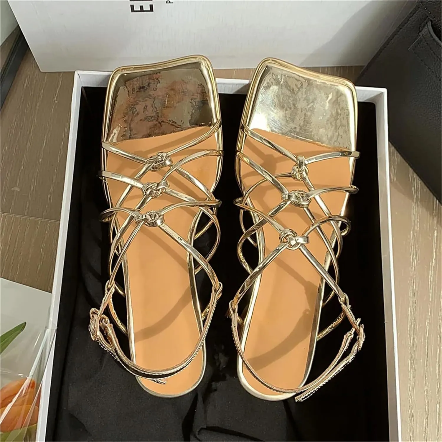 Women's Weave Leather Sandals - Square Toe Thick Heels, Plus Size Summer Party