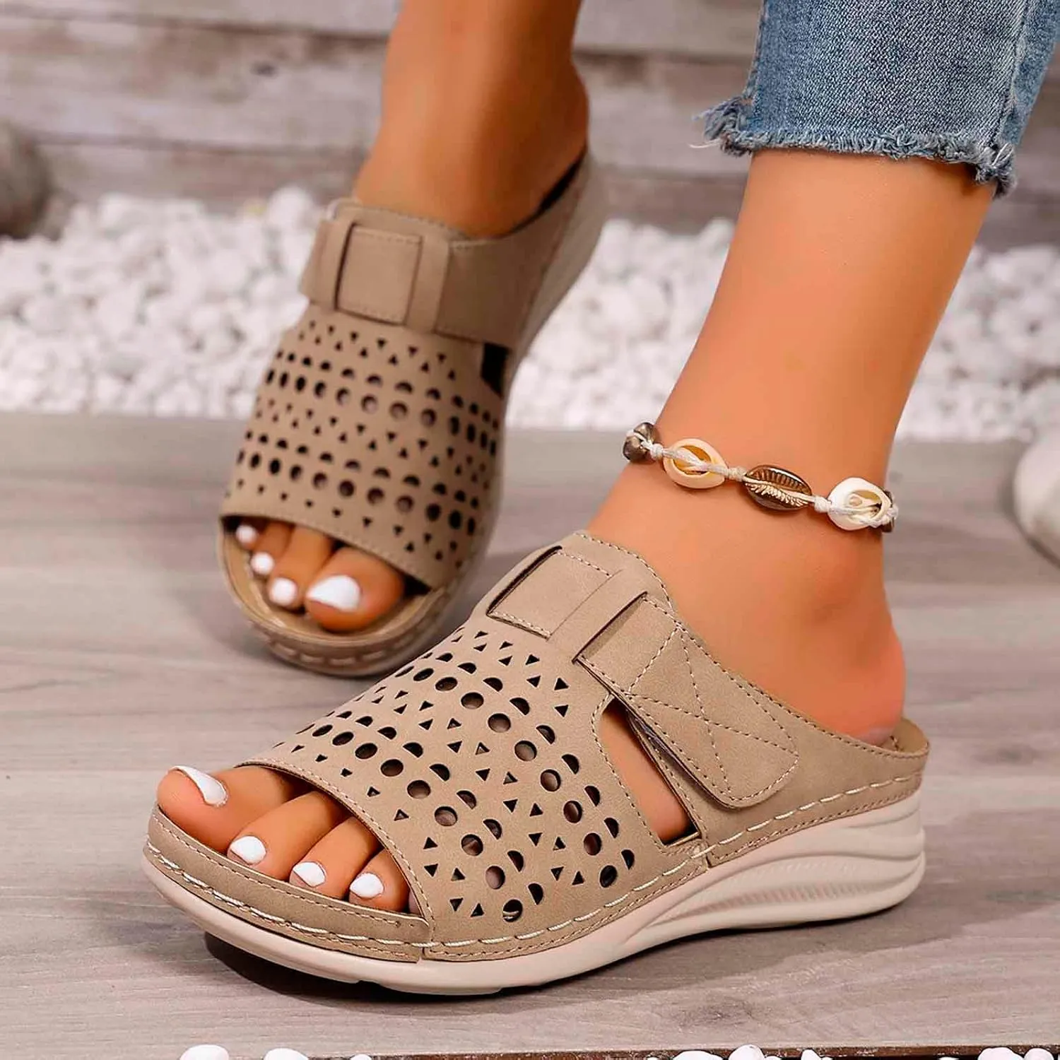 Women's Wedge Heel Sandals 2025 Wide Width Slides Arch Support Sandals for Summer Casual Dress Orthopedic Women's Platform Wedge Sandal