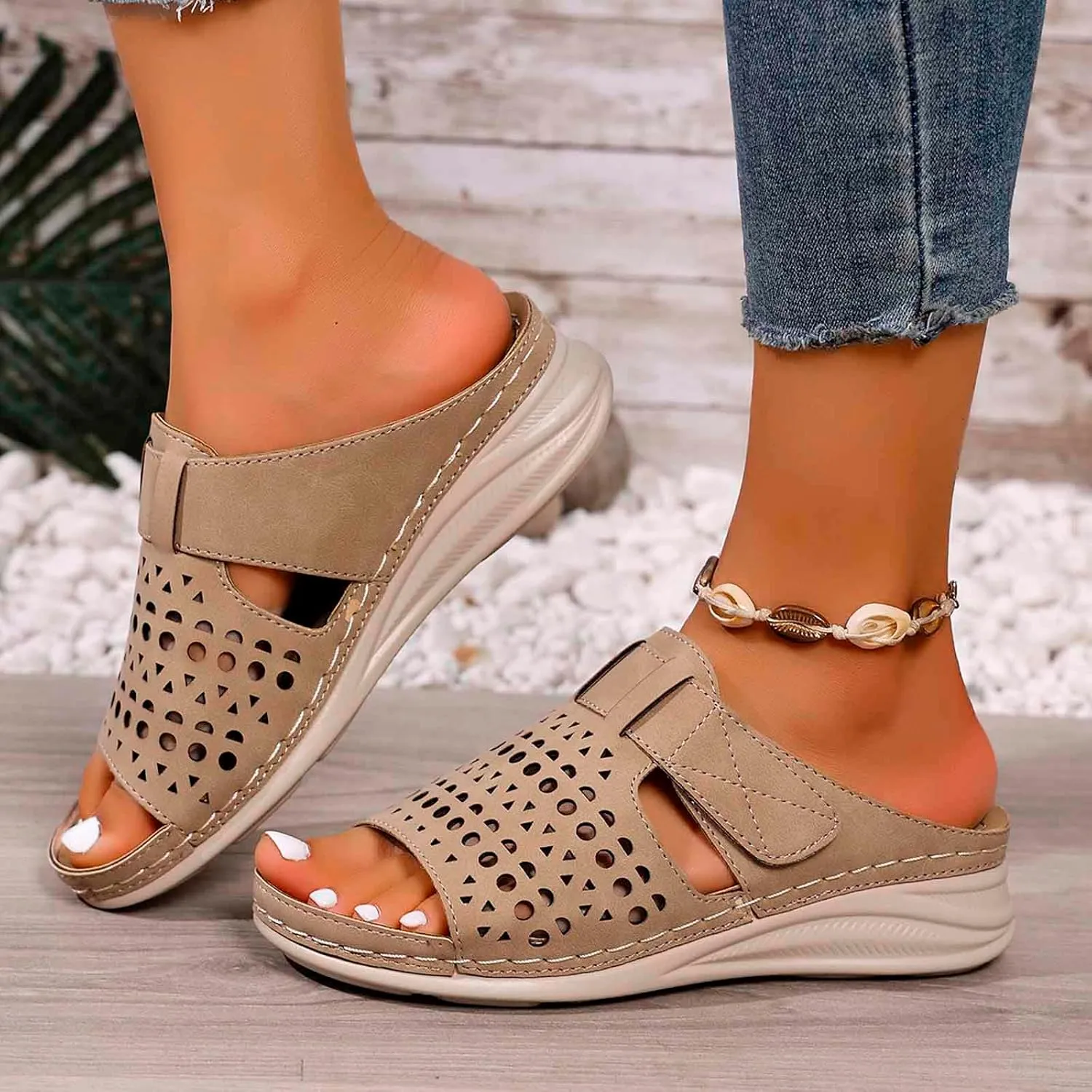 Women's Wedge Heel Sandals 2025 Wide Width Slides Arch Support Sandals for Summer Casual Dress Orthopedic Women's Platform Wedge Sandal