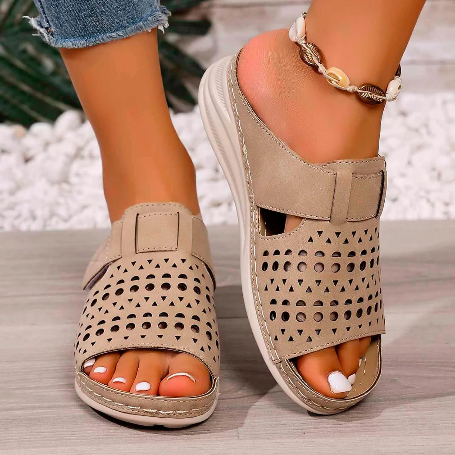 Women's Wedge Heel Sandals 2025 Wide Width Slides Arch Support Sandals for Summer Casual Dress Orthopedic Women's Platform Wedge Sandal