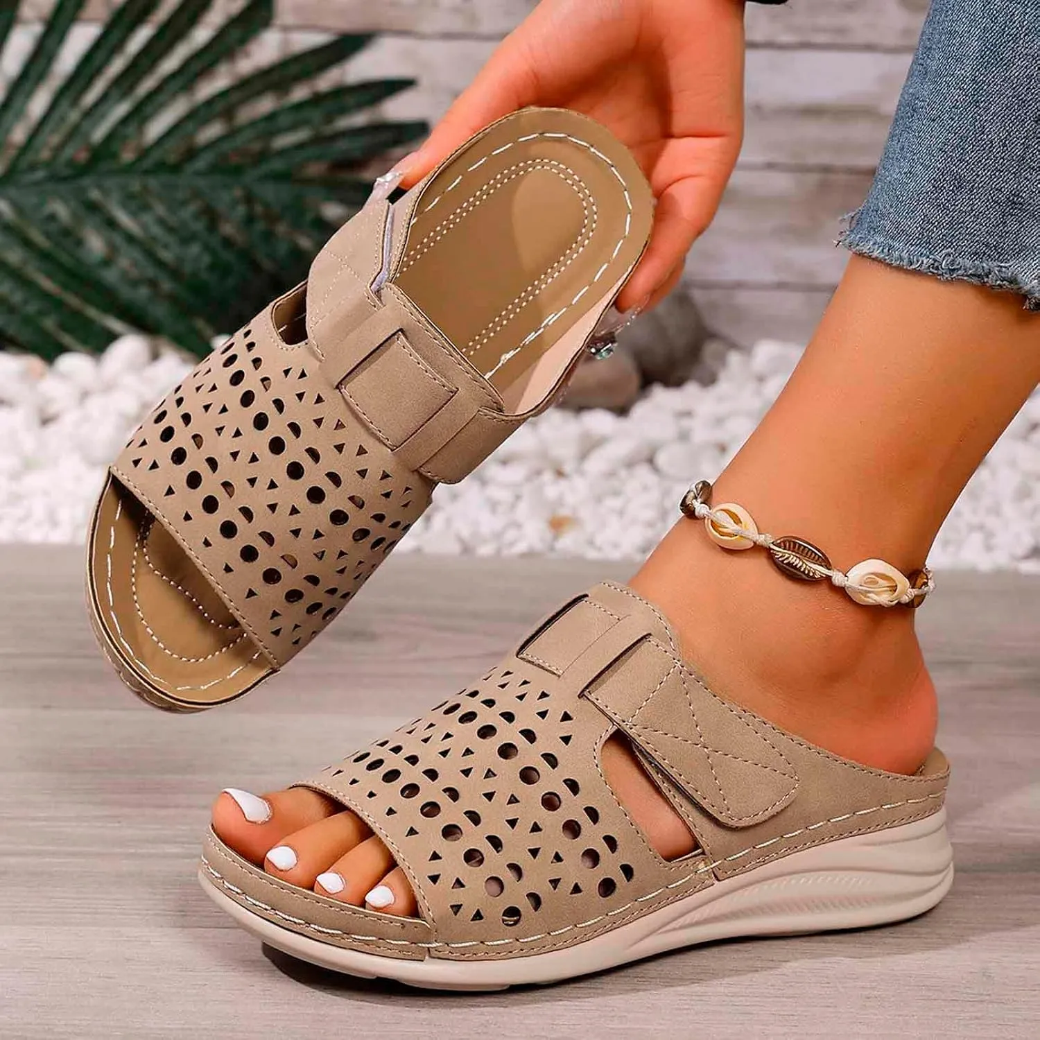 Women's Wedge Heel Sandals 2025 Wide Width Slides Arch Support Sandals for Summer Casual Dress Orthopedic Women's Platform Wedge Sandal