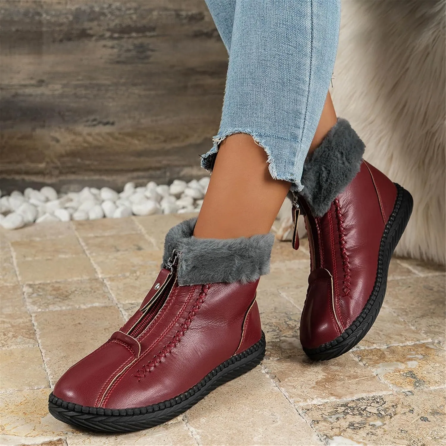 Womens Wide Size 10.5 Snow Boots Non Slip Winter Boots for Women Women's Wide Width Black Ankle Winter Boots Winter Snow Boots Tall Winter Boots for Women