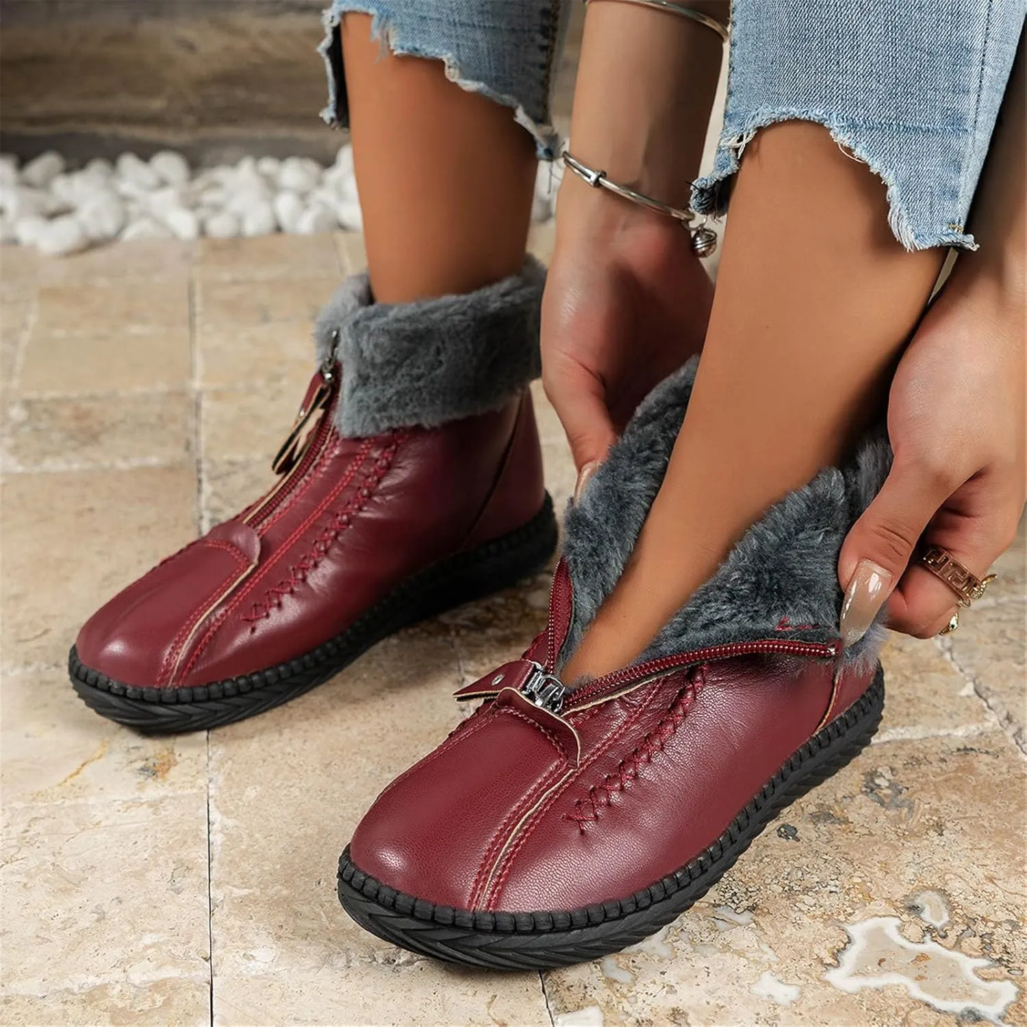 Womens Wide Size 10.5 Snow Boots Non Slip Winter Boots for Women Women's Wide Width Black Ankle Winter Boots Winter Snow Boots Tall Winter Boots for Women