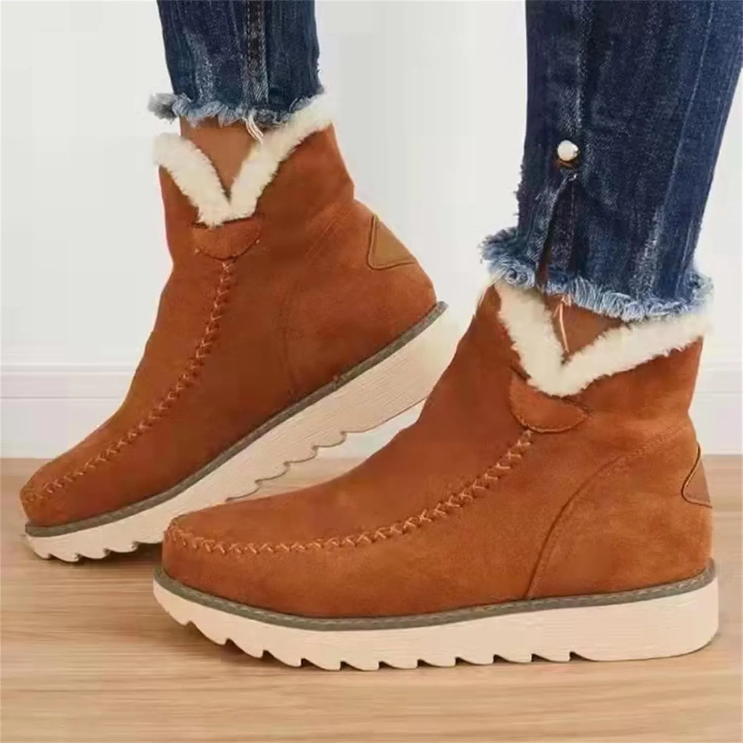 Womens Winter Snow Boots Fur Lined Women's Non Slip Work Boots Waterproof Snow Boots for Women Wide Feet Wedge Heel Winter Boots for Women Platform Ankle Winter Boots for Women