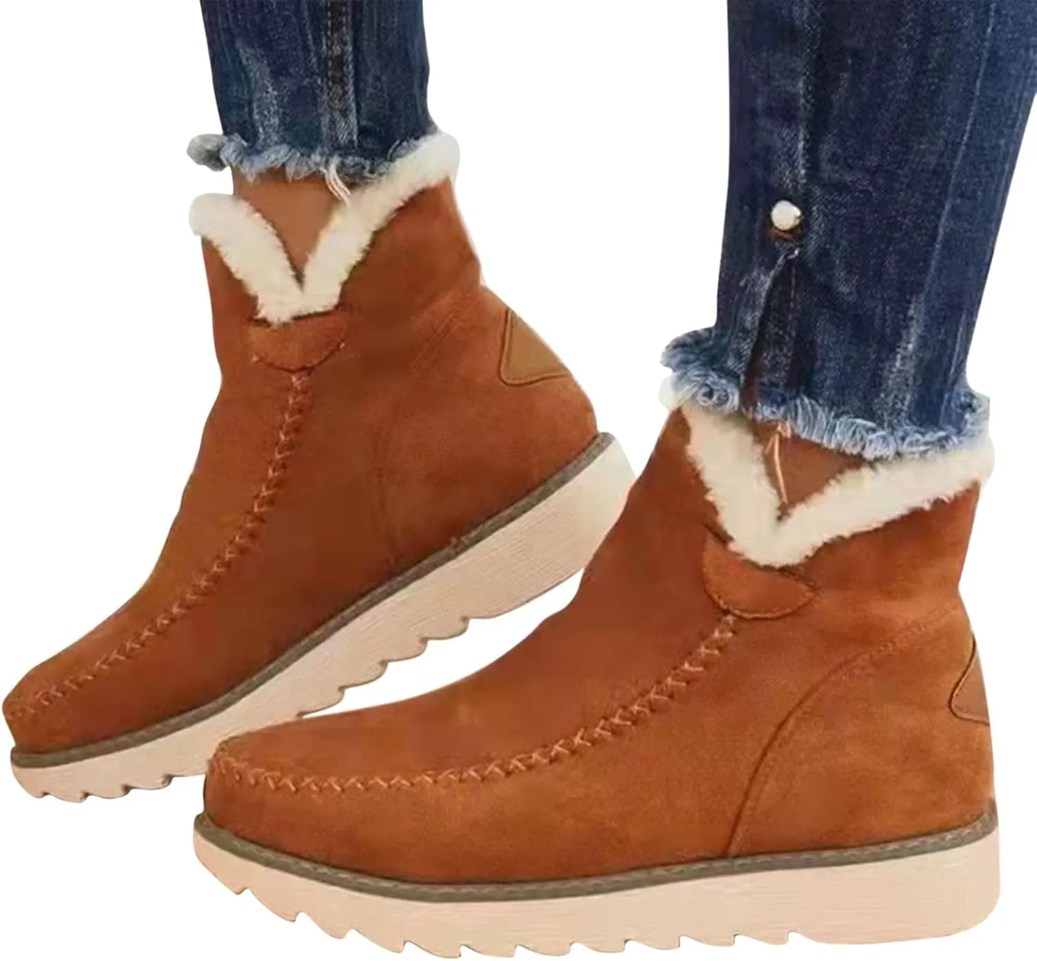Womens Winter Snow Boots Fur Lined Women's Non Slip Work Boots Waterproof Snow Boots for Women Wide Feet Wedge Heel Winter Boots for Women Platform Ankle Winter Boots for Women