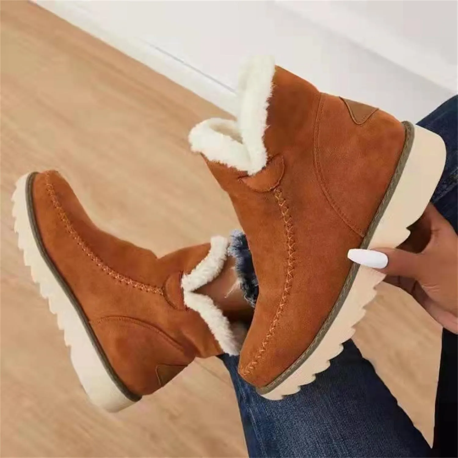 Womens Winter Snow Boots Fur Lined Women's Non Slip Work Boots Waterproof Snow Boots for Women Wide Feet Wedge Heel Winter Boots for Women Platform Ankle Winter Boots for Women