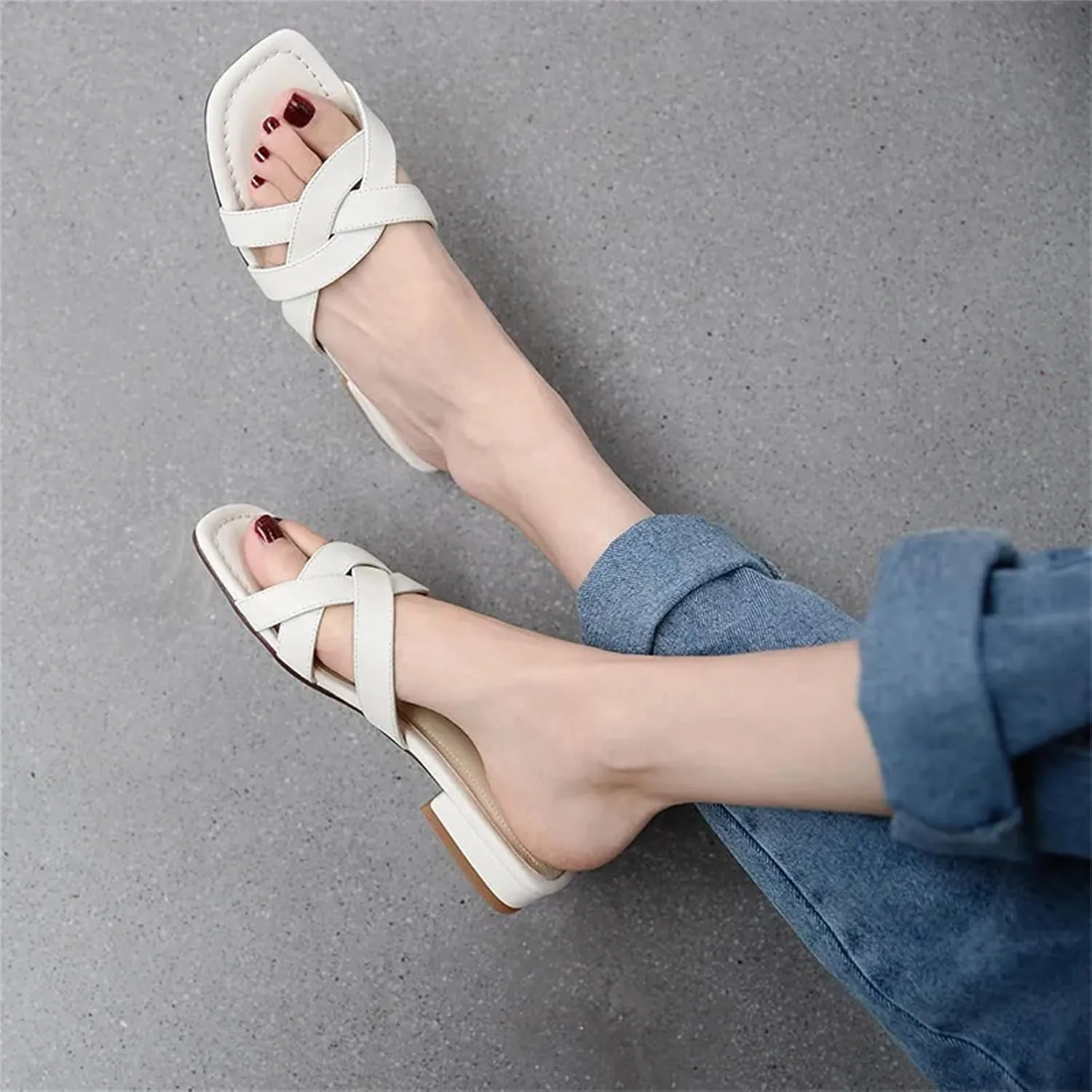Women's Woven Hollow Leather Slippers - Low Heels Summer Casual, Fashion Arrival Flats