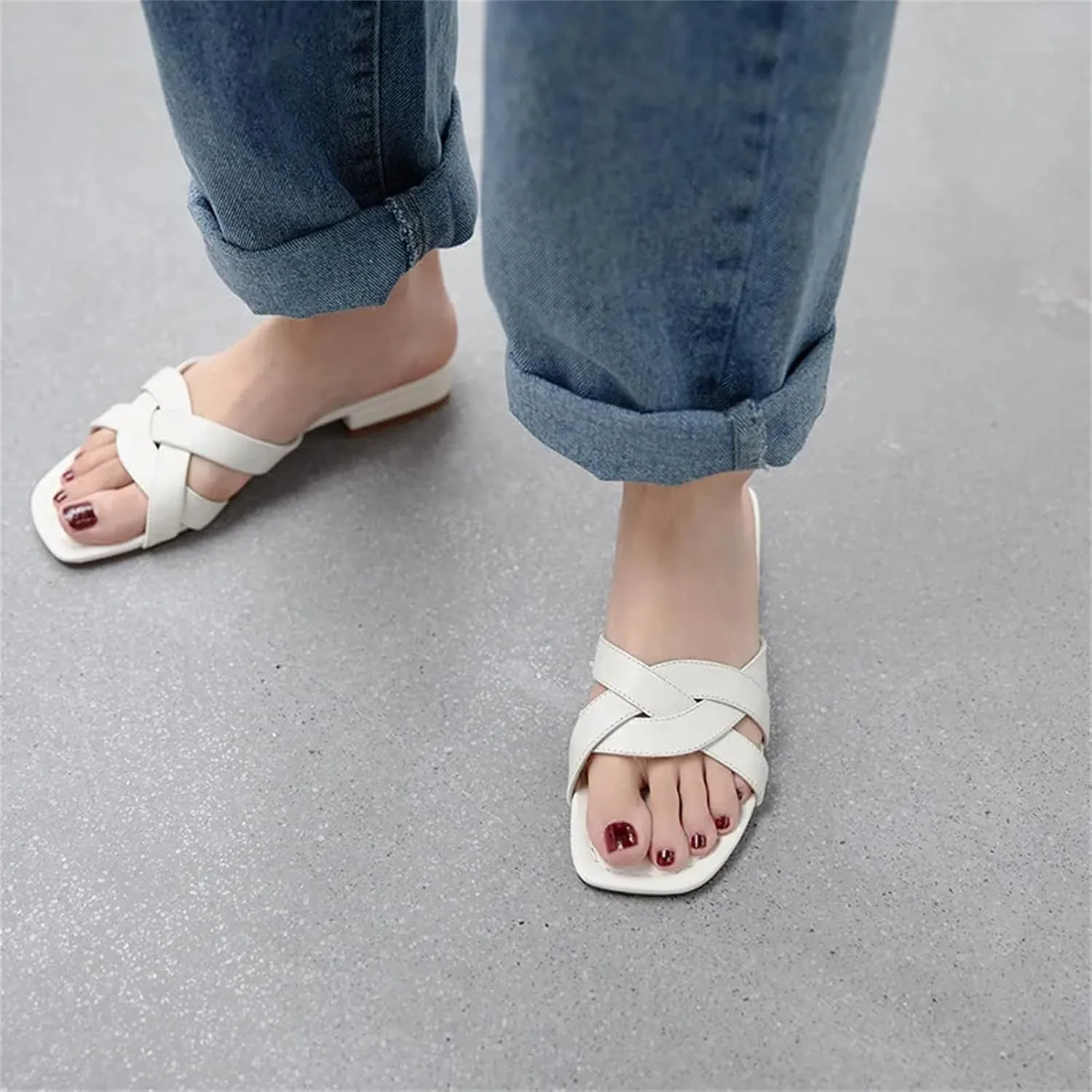 Women's Woven Hollow Leather Slippers - Low Heels Summer Casual, Fashion Arrival Flats