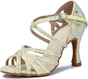 Women's Yellow Latin Dance Shoes - Salsa Tango Party High Heels, 10CM/3.9Inch Heel Height
