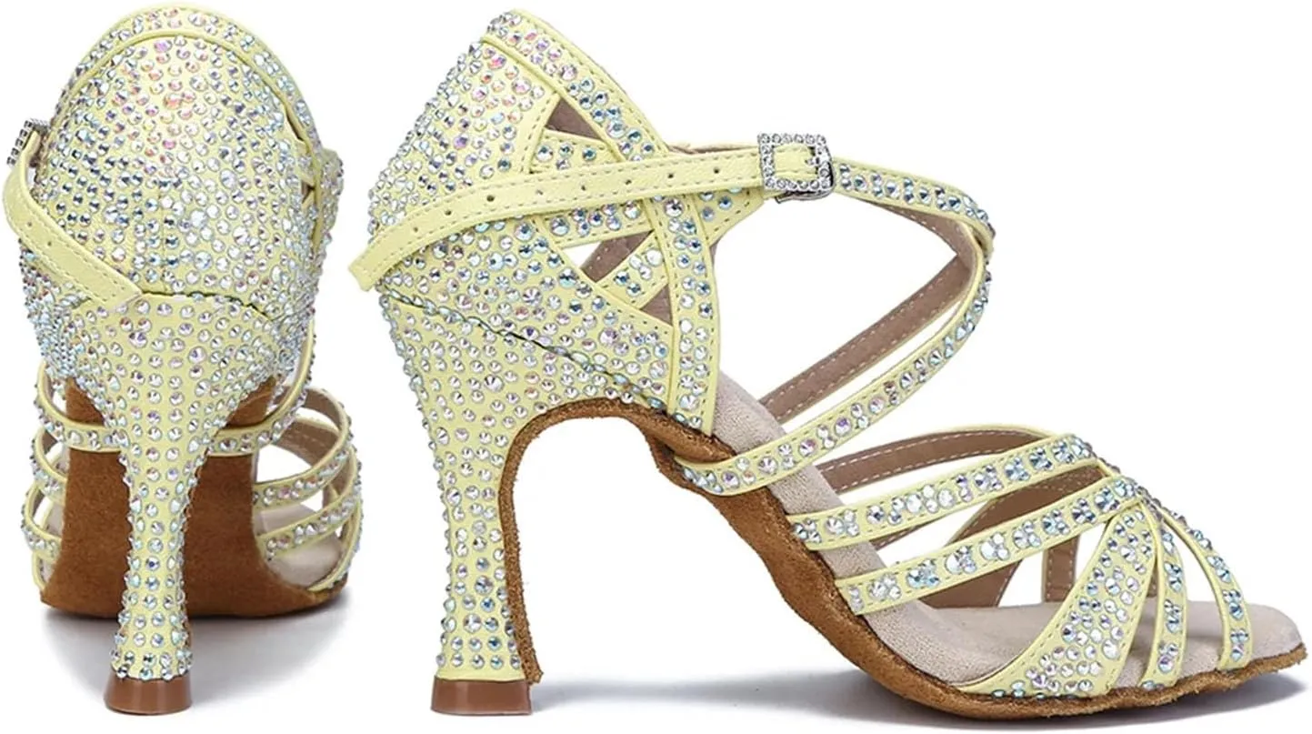 Women's Yellow Latin Dance Shoes - Salsa Tango Party High Heels, 10CM/3.9Inch Heel Height