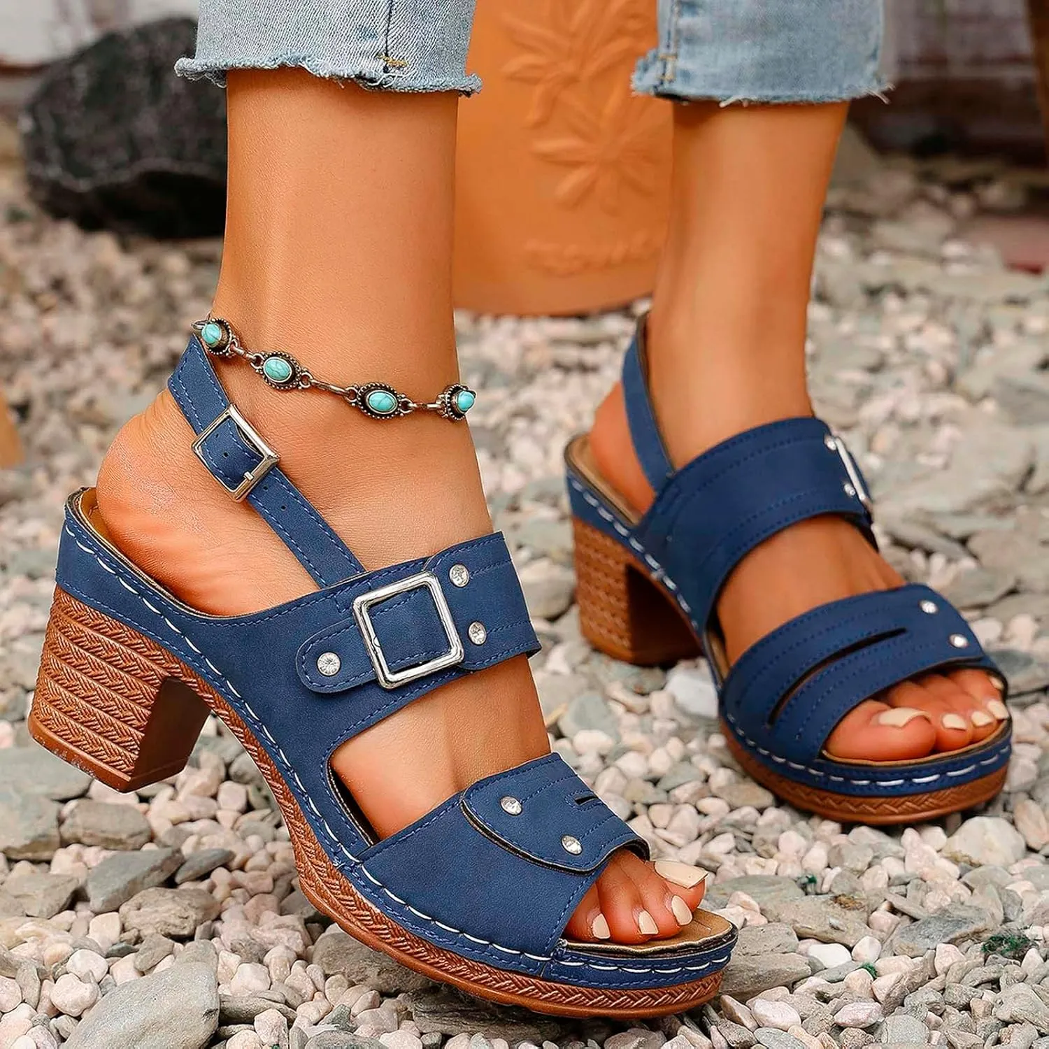 Work Sandals For Women Office Dressy Dress Shoes For Women Trendy Strappy Vacation Low Heel Sandals