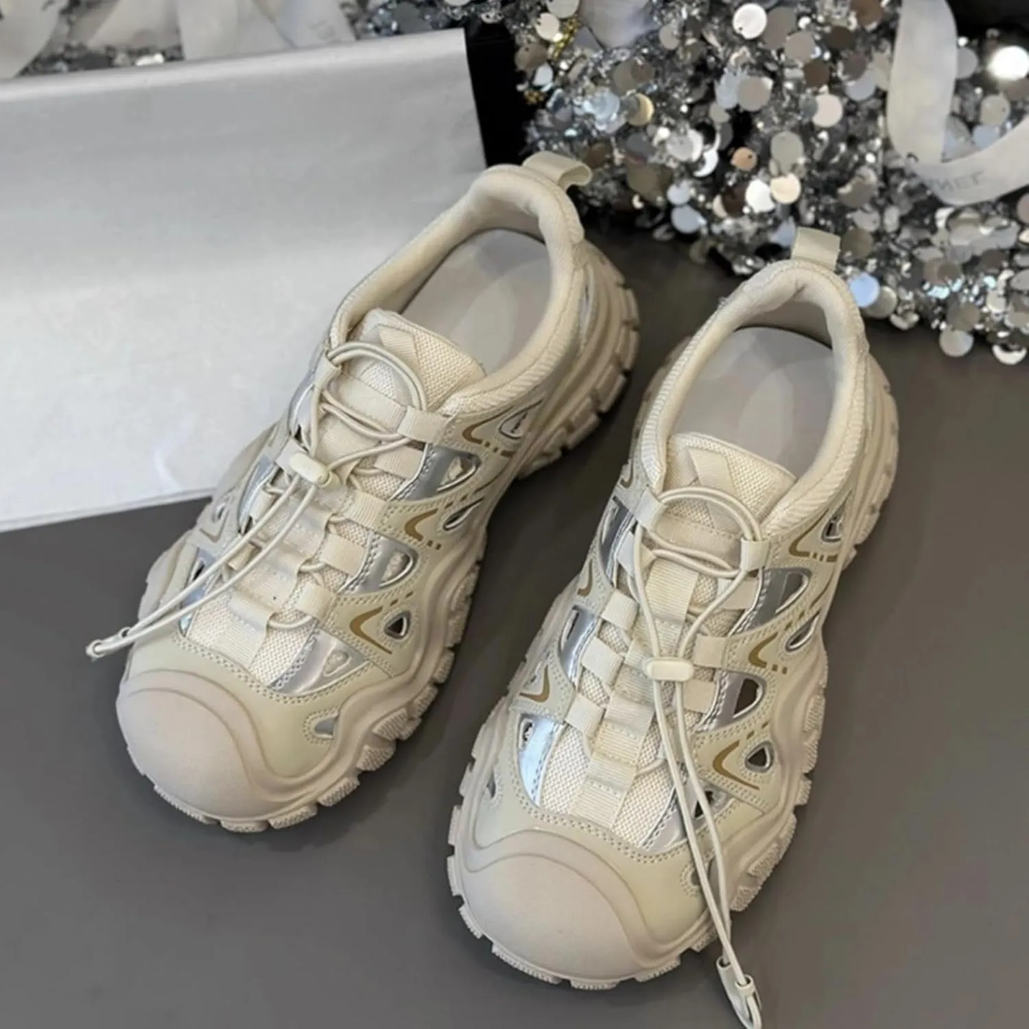Y2k Platform Chunky Sneakers for Women's Retro Mesh Breathable Aesthetic Summer Casual Walking Shoes for Climbing Hiking