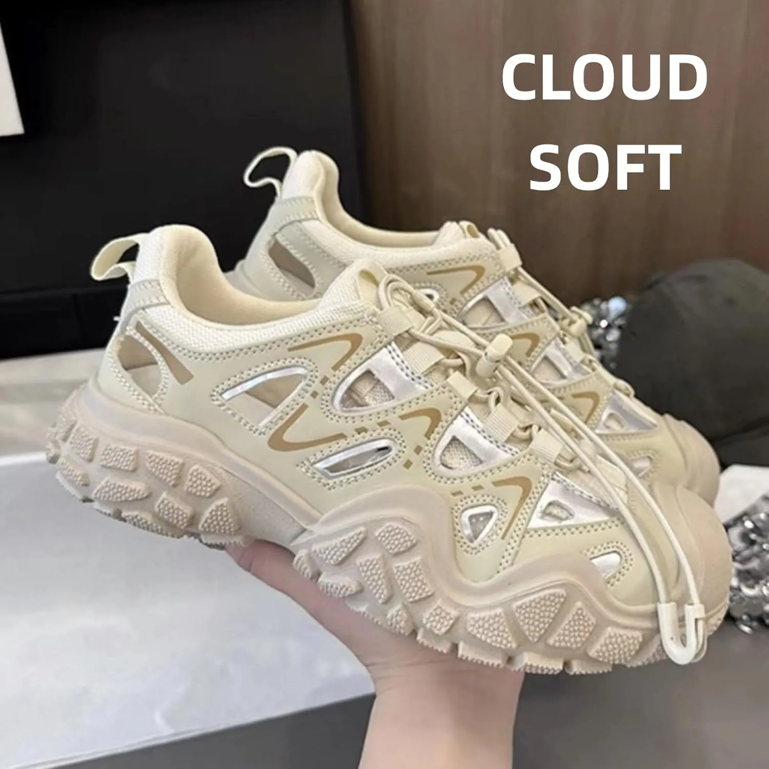 Y2k Platform Chunky Sneakers for Women's Retro Mesh Breathable Aesthetic Summer Casual Walking Shoes for Climbing Hiking