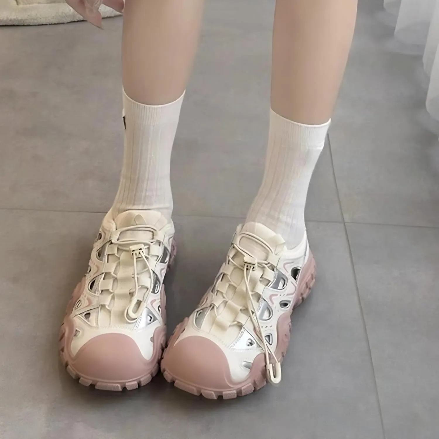 Y2k Platform Chunky Sneakers for Women's Retro Mesh Breathable Aesthetic Summer Casual Walking Shoes for Climbing Hiking