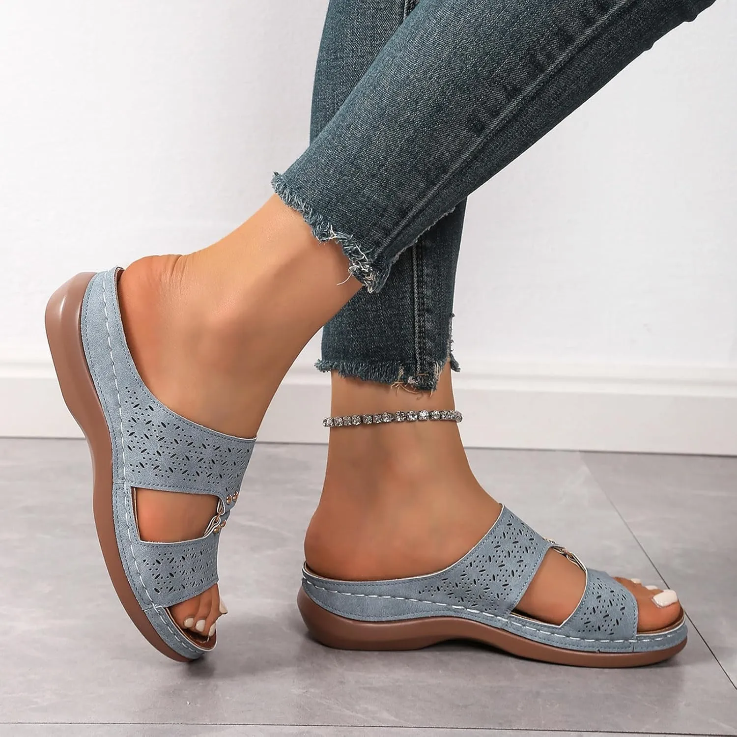 ZSpzx Wedge Sandals Women 2025,Breathable Non-Slip Arch Support Beach Vacation Slippers Comfortable Soft Cushion Orthopedic Walking Footwear Indoor Outdoor Ladies Dress Platform Slides