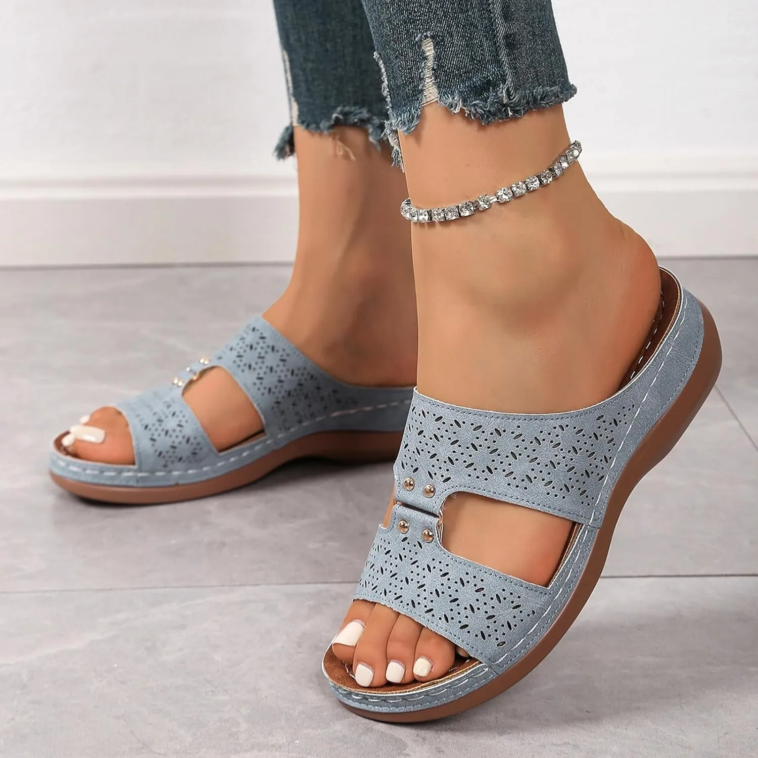 ZSpzx Wedge Sandals Women 2025,Breathable Non-Slip Arch Support Beach Vacation Slippers Comfortable Soft Cushion Orthopedic Walking Footwear Indoor Outdoor Ladies Dress Platform Slides