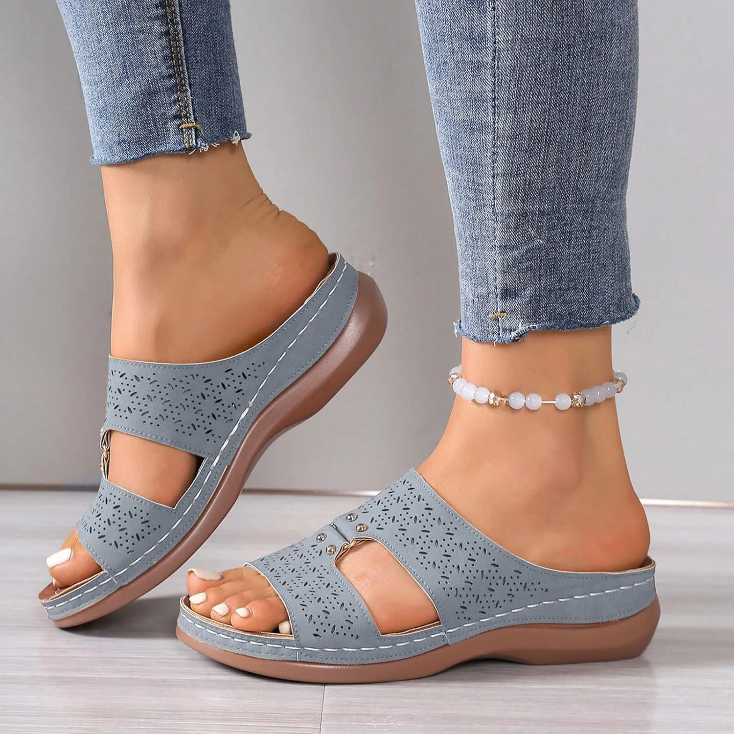 ZSpzx Wedge Sandals Women 2025,Breathable Non-Slip Arch Support Beach Vacation Slippers Comfortable Soft Cushion Orthopedic Walking Footwear Indoor Outdoor Ladies Dress Platform Slides