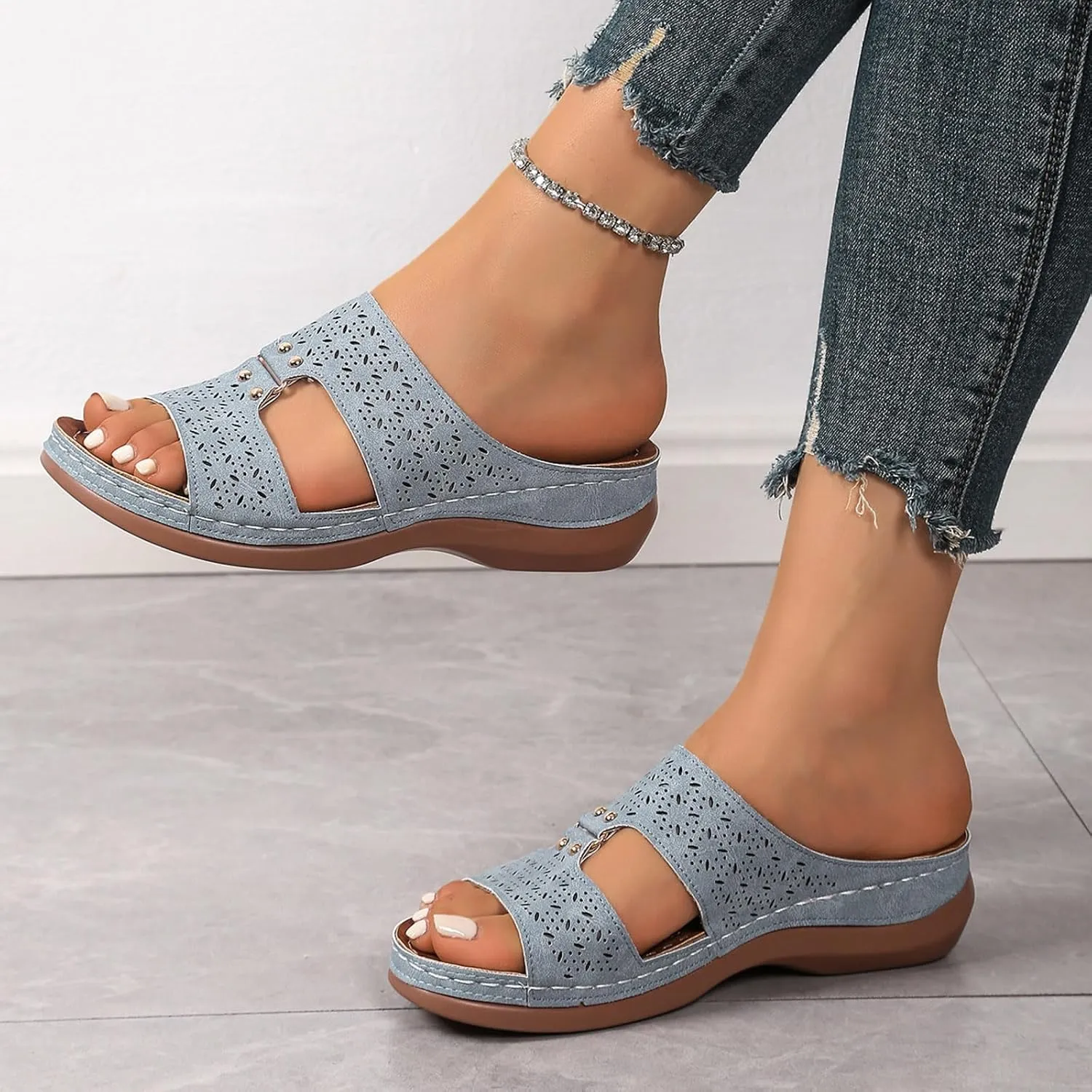 ZSpzx Wedge Sandals Women 2025,Breathable Non-Slip Arch Support Beach Vacation Slippers Comfortable Soft Cushion Orthopedic Walking Footwear Indoor Outdoor Ladies Dress Platform Slides