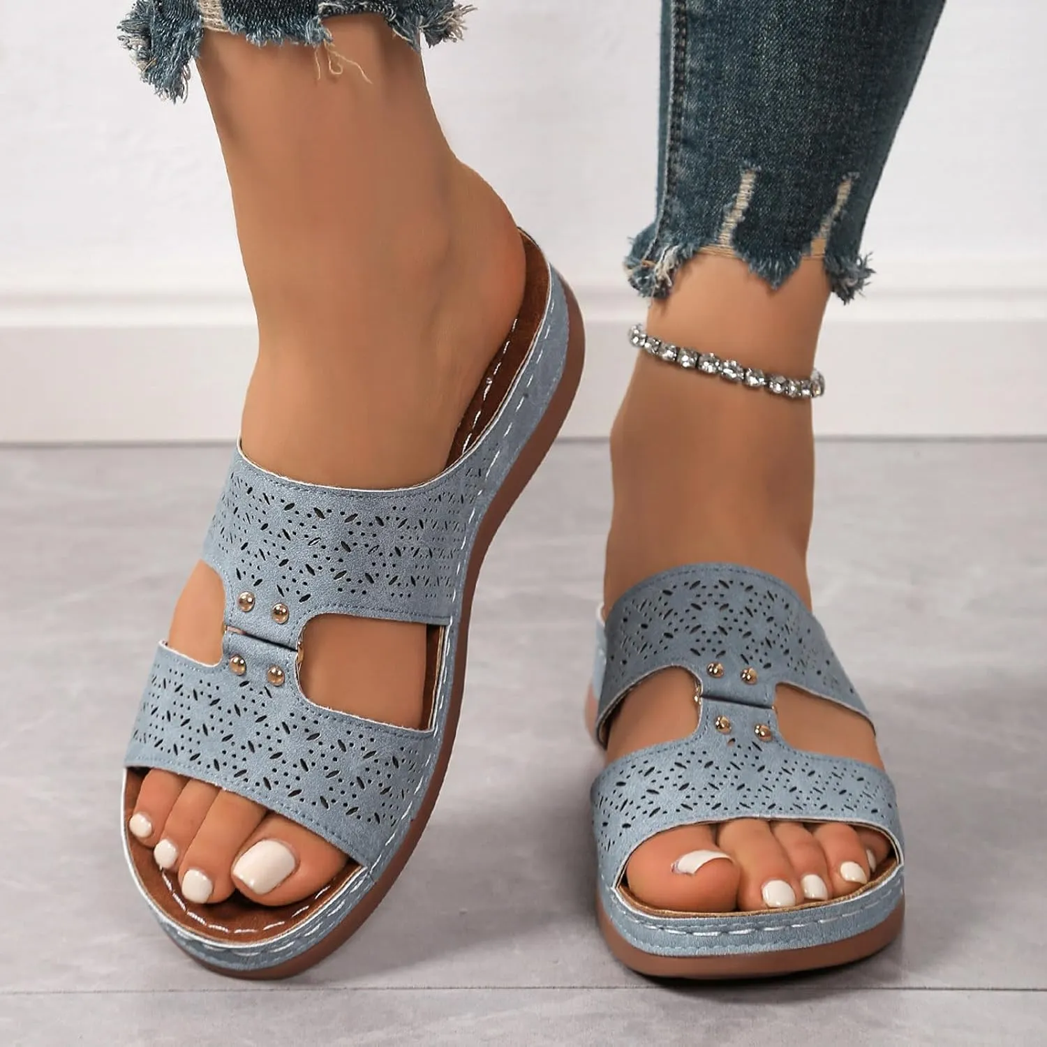 ZSpzx Wedge Sandals Women 2025,Breathable Non-Slip Arch Support Beach Vacation Slippers Comfortable Soft Cushion Orthopedic Walking Footwear Indoor Outdoor Ladies Dress Platform Slides