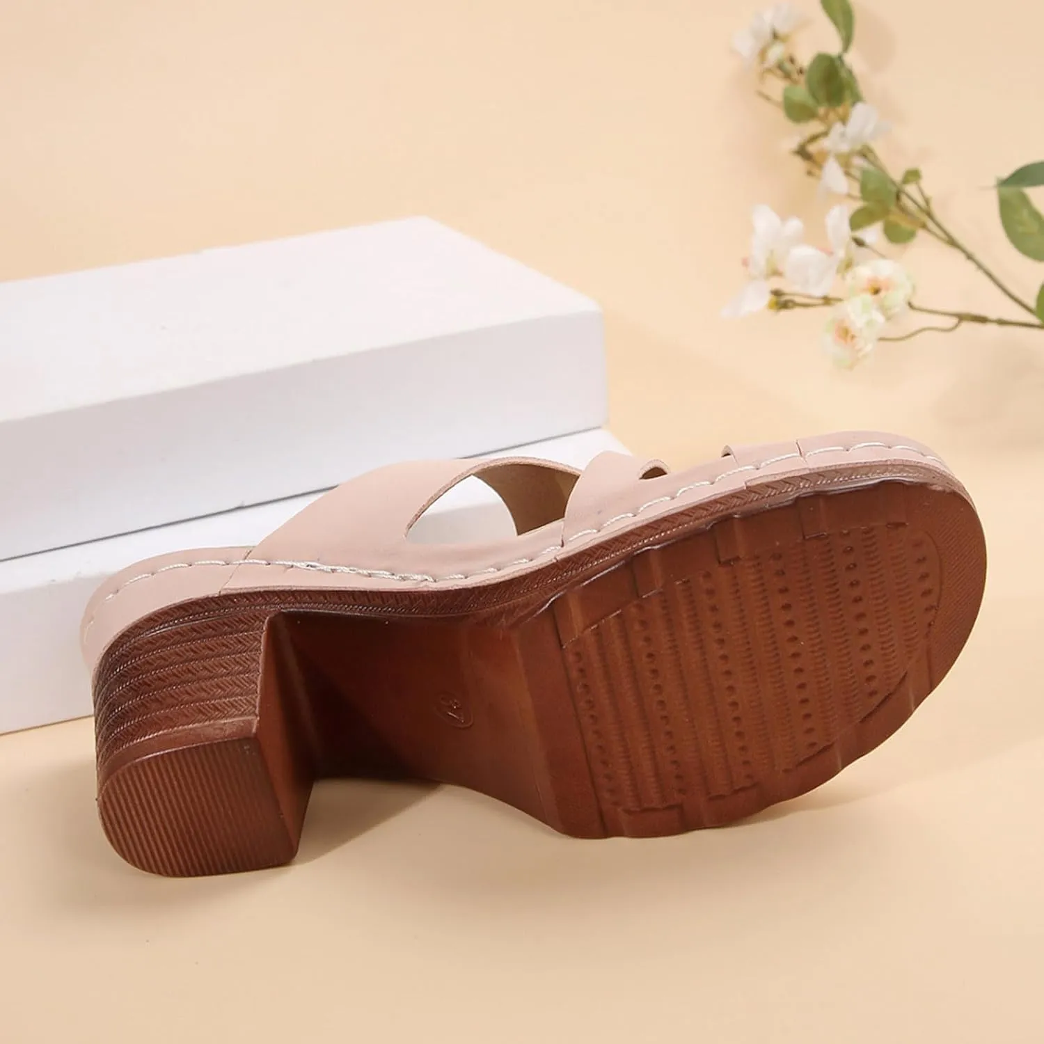 ZSpzx Women Chunky Heels Sandals 2025,Fashion Summer Peep Toe Breathable Beach Vacation Slippers Comfortable Ladies Dress Slip-On Casual Shoe Indoor/Outdoor Walking Footwear Daily Wear Soft Cushion