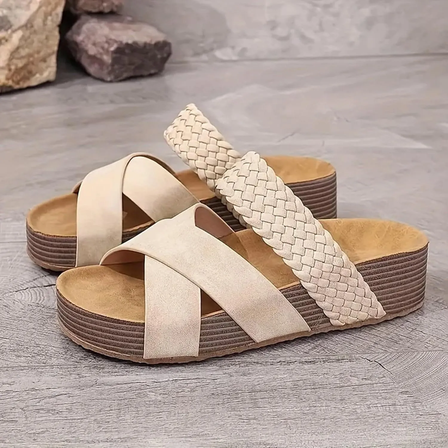 ZSpzx Women Wedge Sandals 2025,Comfortable Fashion Weave Walking Footwear Summer Beach Vacation Slippers Peep Toe Soft Cushion Platform Slides Breathable Indoor/Outdoor Slip-On Casual Shoe Daily Wear